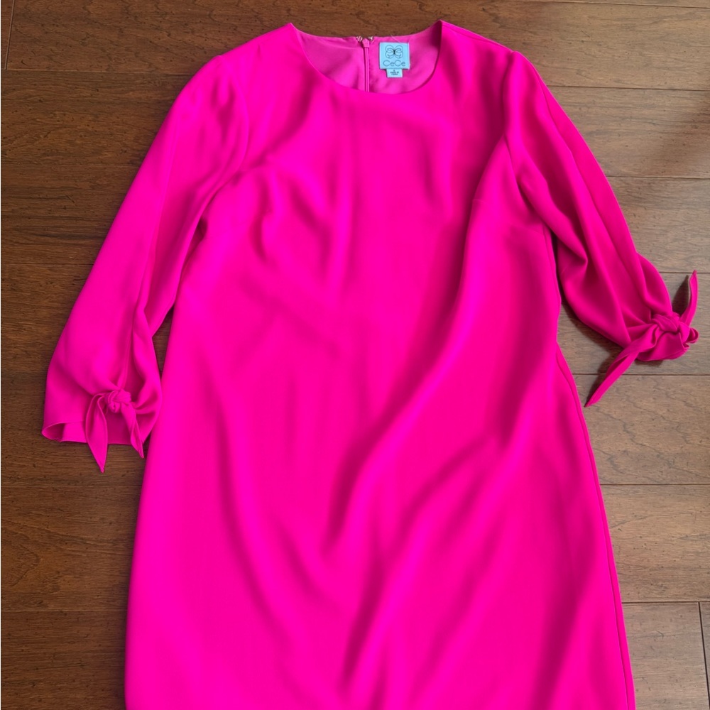 CeCe Bright Pink Tie-Sleeve Long-Sleeve Shift Dress